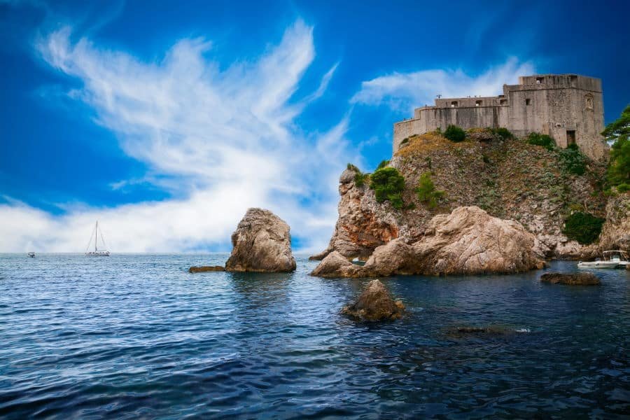 the old building of Fort Lovrijenac in Dubrovnik West harbor, Croatia